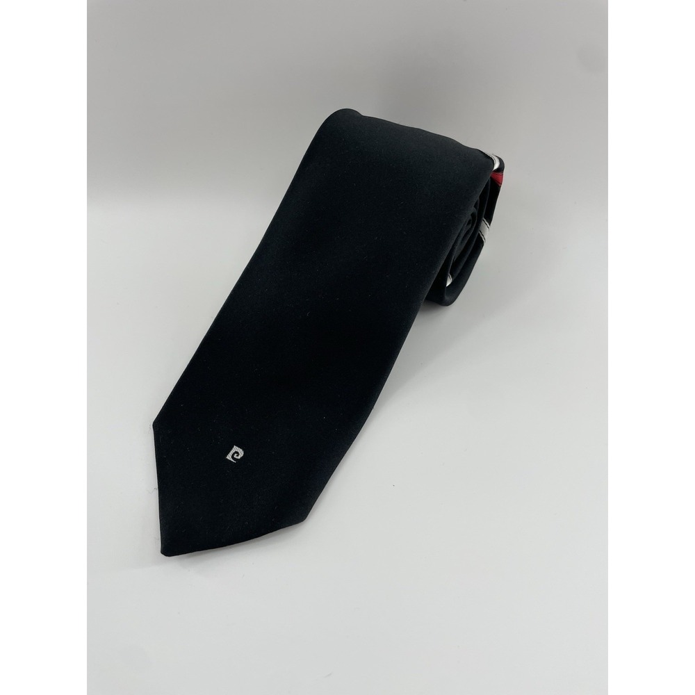 VTG Pierre Cardin Tie Paris New York Pinstripe Italy Polyester 2.8" W Black Red